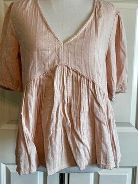 Women's V-Neck Blush Pink Babydoll Swing Top